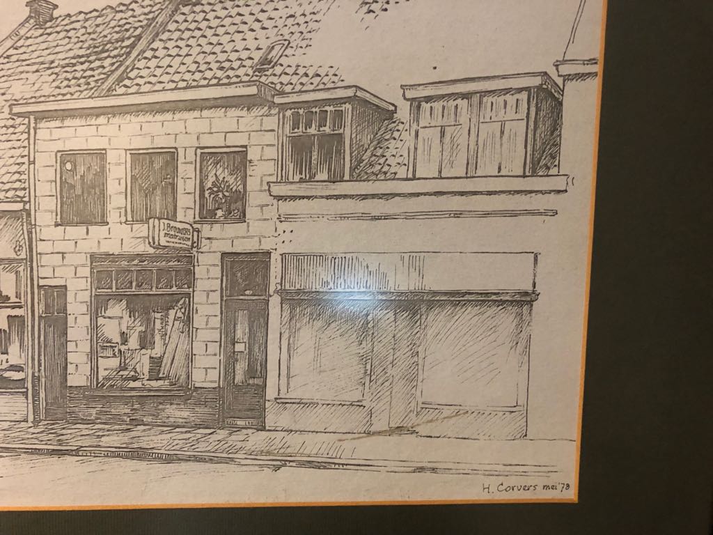 Pen-tekening Brouwers-winkel Tilburg, 1978